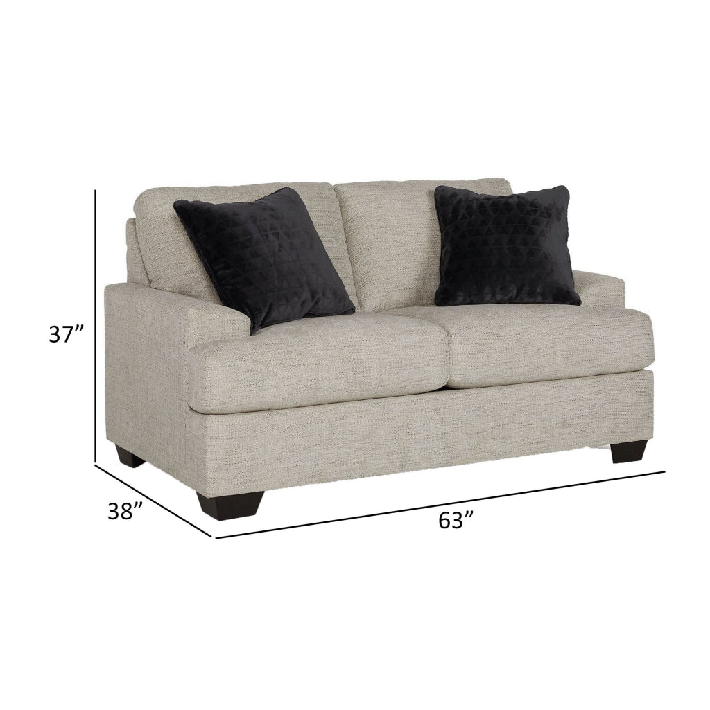 Roy 63 Inch Loveseat 2 Throw Pillows Angular Arms Light Gray Polyester By Casagear Home BM313439