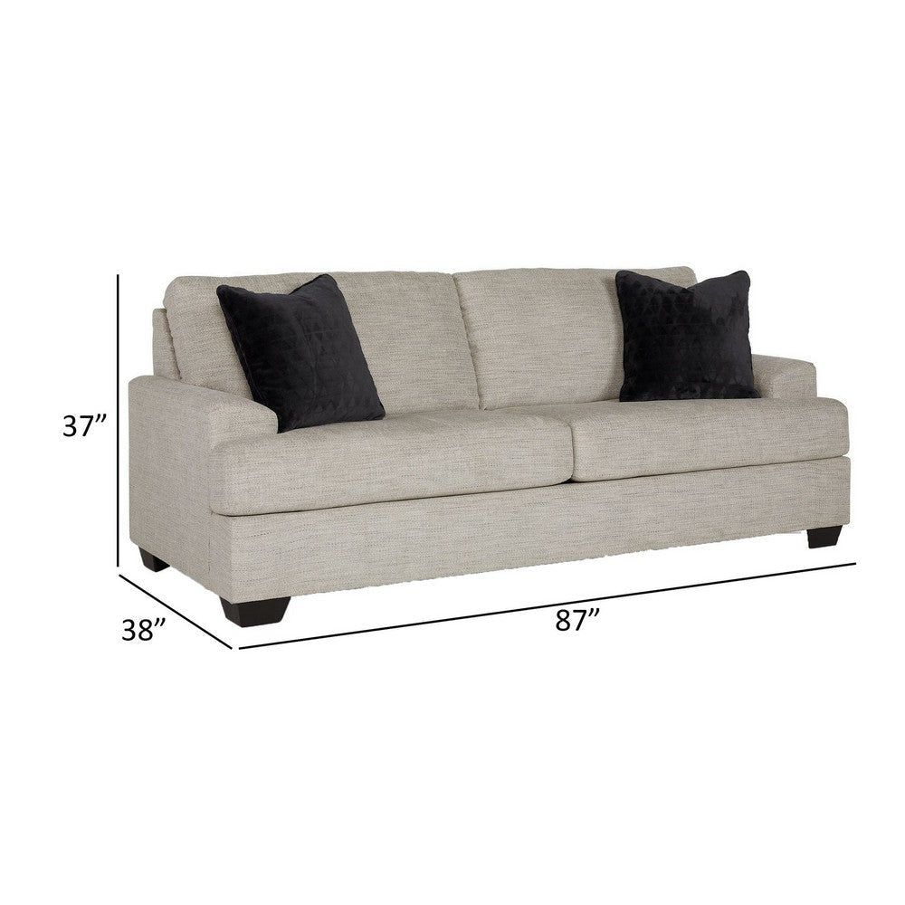 Roy 87 Inch Sofa with 2 Throw Pillows Angular Arms Light Gray Polyester By Casagear Home BM313440