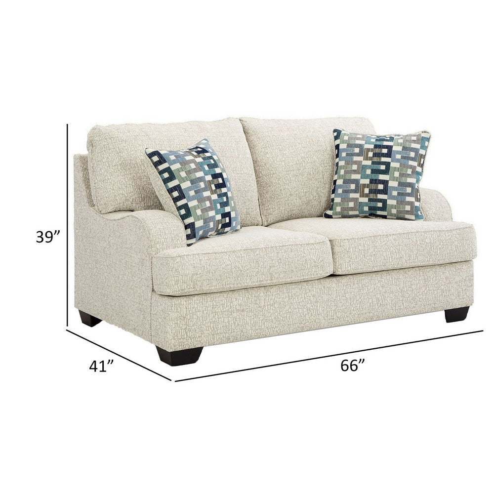 Zyan 66 Inch Loveseat with 2 Accent Pillows Beige Chenille Polyester By Casagear Home BM313444