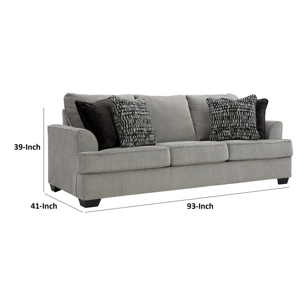 Angel 93 Inch Sofa with 4 Accent Throw Pillows Soft Dark Gray Polyester By Casagear Home BM313449