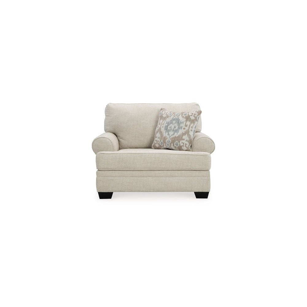 Zen 52 Inch Oversized Chair 1 Accent Pillow Rolled Arms Beige Polyester By Casagear Home BM313451