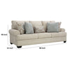 Zen 98 Inch Sofa with 5 Accent Throw Pillows Rolled Arms Beige Polyester By Casagear Home BM313453