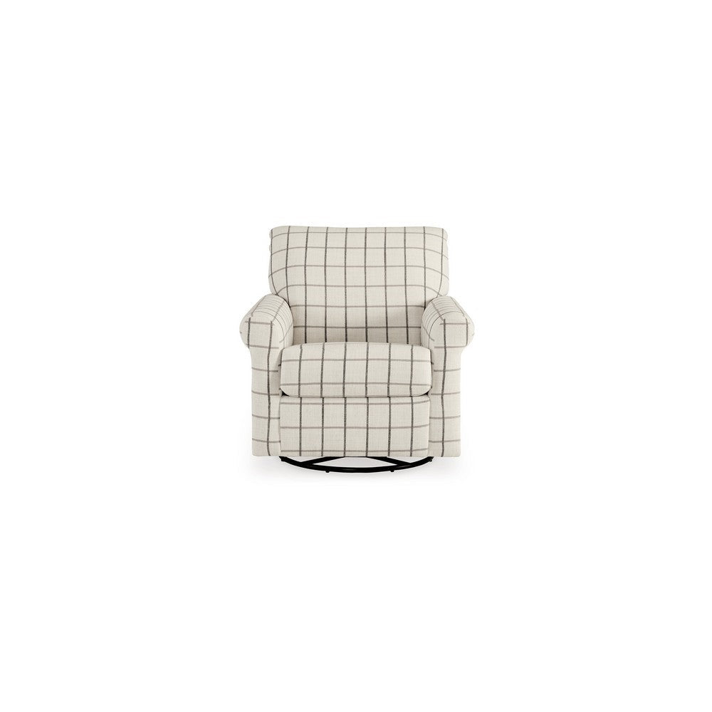 Vincy 37 Inch Swivel Glider Accent Chair Checkered Off White Polyester By Casagear Home BM313457