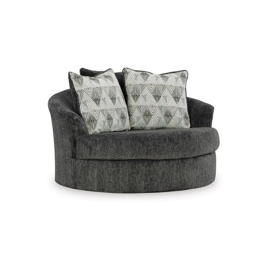 56 Inch Oversized Swivel Accent Chair, 2 Throw Pillows, Dark Gray Polyester By Casagear Home