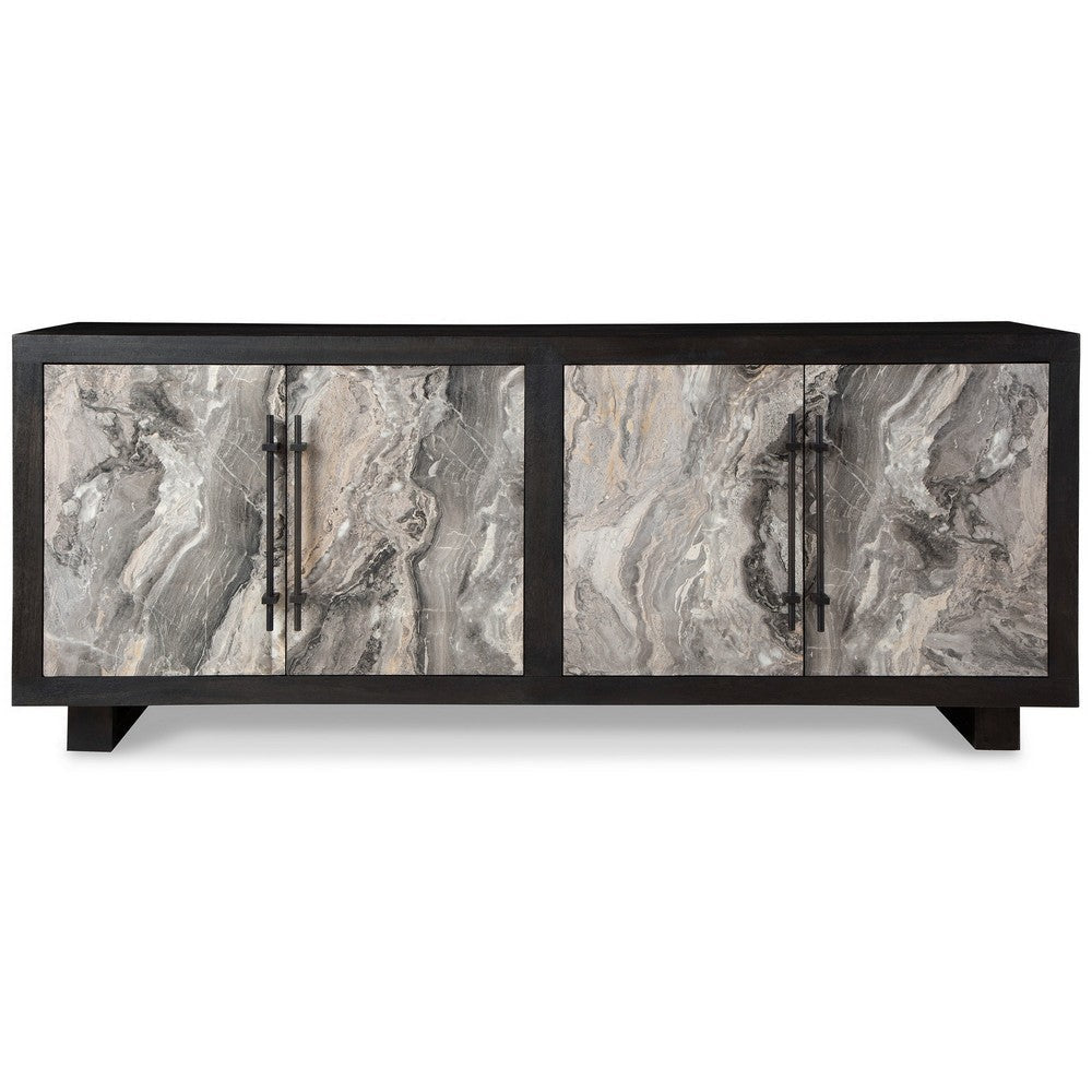 71 Inch Sideboard Cabinet Console Faux Marble Door Black Gray Ivory By Casagear Home BM313459