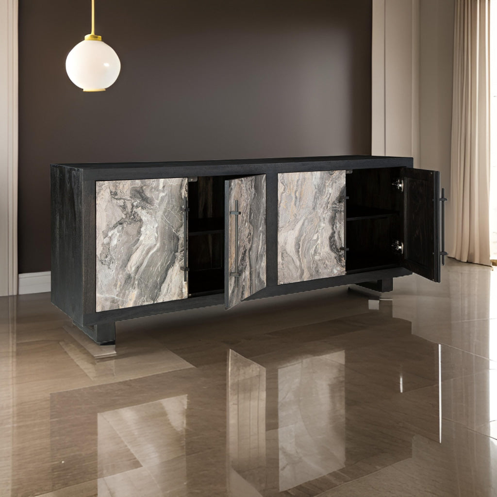 71 Inch Sideboard Cabinet Console Faux Marble Door Black Gray Ivory By Casagear Home BM313459