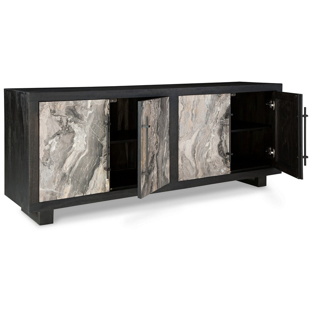 71 Inch Sideboard Cabinet Console, Faux Marble Door, Black, Gray, Ivory By Casagear Home