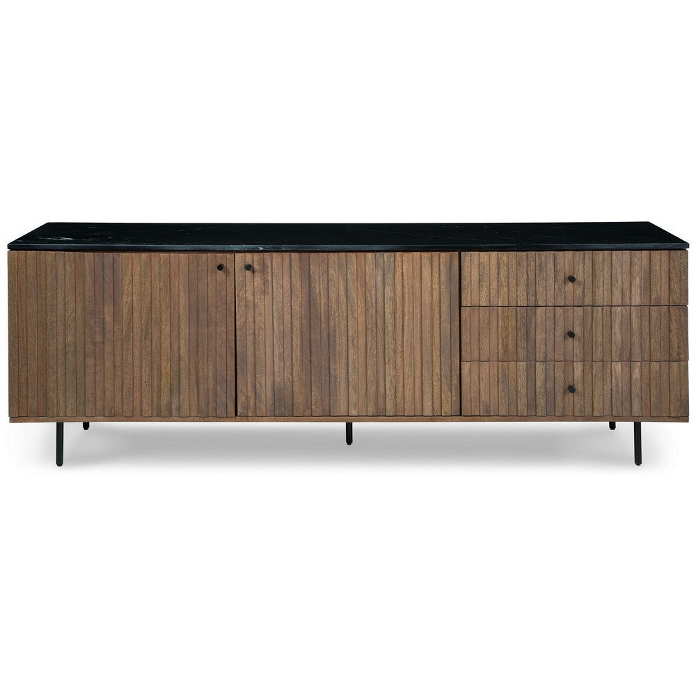 71 Inch Sideboard Cabinet Console 3 Drawers Metal Legs Brown Wood Black By Casagear Home BM313460