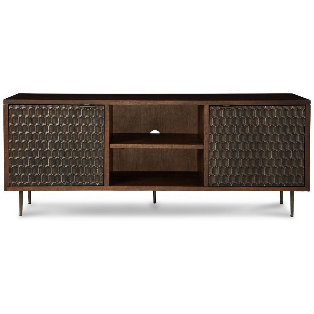 65 Inch Sideboard Cabinet Console Honeycomb Design 3 Shelves Brown Wood By Casagear Home BM313461