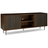 65 Inch Sideboard Cabinet Console Honeycomb Design 3 Shelves Brown Wood By Casagear Home BM313461