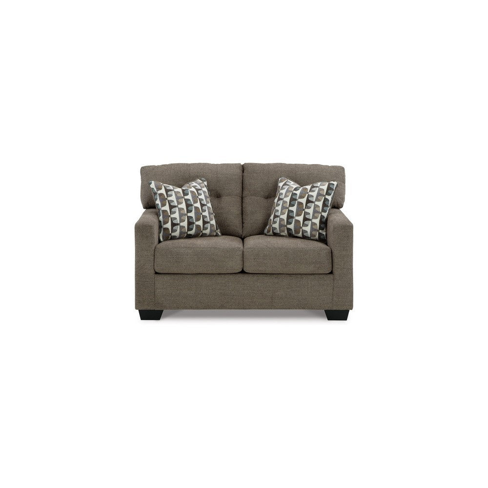 Joey 53 Inch Loveseat with 2 Accent Pillows Tufted Back Brown Polyester By Casagear Home BM313467