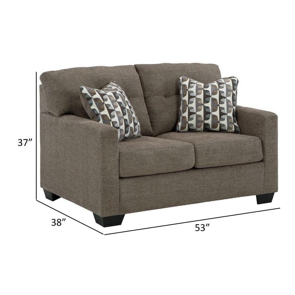 Joey 53 Inch Loveseat with 2 Accent Pillows Tufted Back Brown Polyester By Casagear Home BM313467