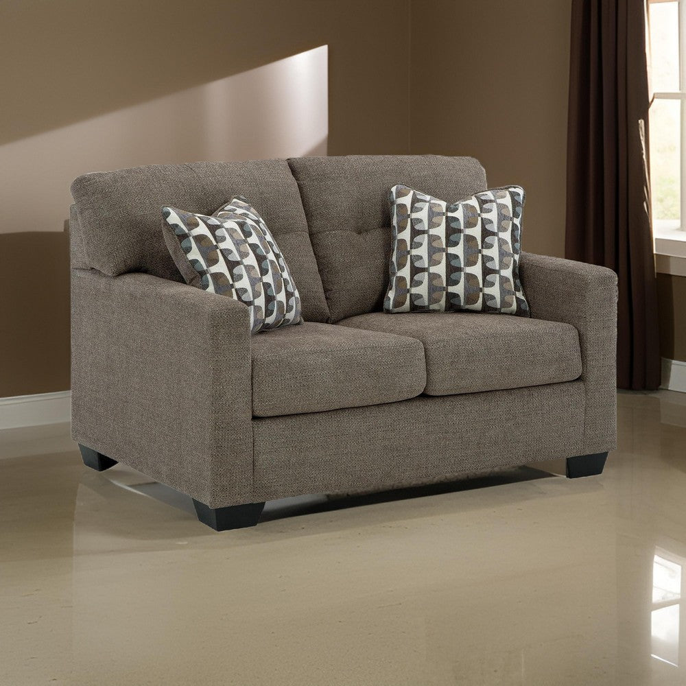 Joey 53 Inch Loveseat with 2 Accent Pillows Tufted Back Brown Polyester By Casagear Home BM313467