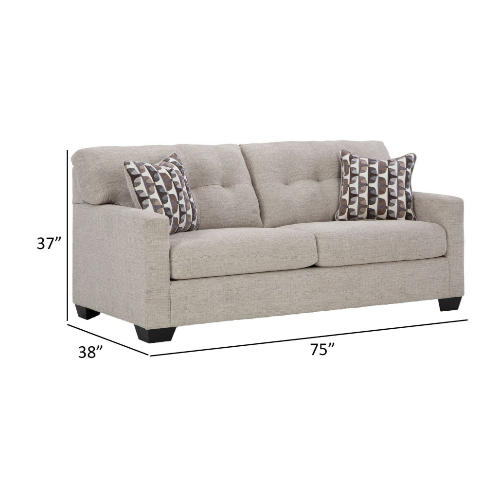 Joey 75 Inch Sofa with 2 Accent Throw Pillows Tufted Back Gray Polyester By Casagear Home BM313470