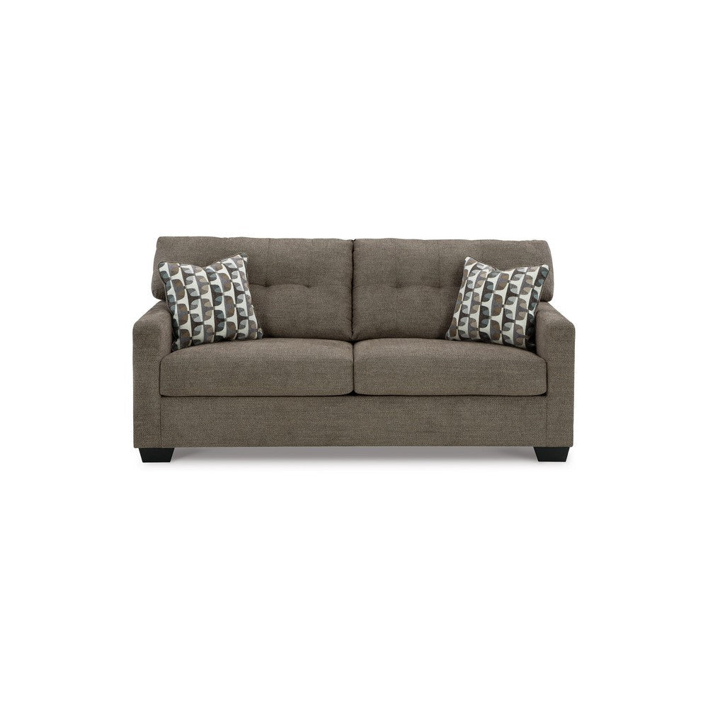 Joey 75 Inch Sofa with 2 Accent Throw Pillows Tufted Back Brown Polyester By Casagear Home BM313471