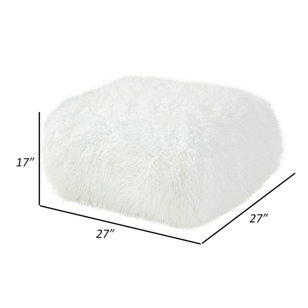 Ammy 27 Inch Square Ottoman Foam Modern Soft White Faux Fur Upholstery By Casagear Home BM313475