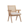 Isha 24 Inch Armchair with Cane Back Off White Velvet Brown Wood Frame By Casagear Home BM313483