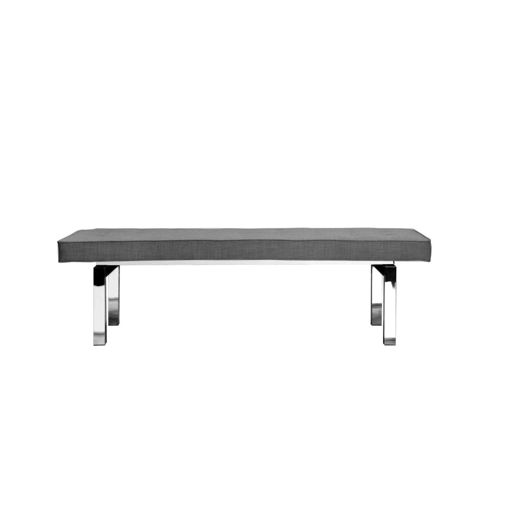 Yoma 65 Inch Bench Button Tufted Seat Charcoal Gray Fabric Chrome Legs By Casagear Home BM313486