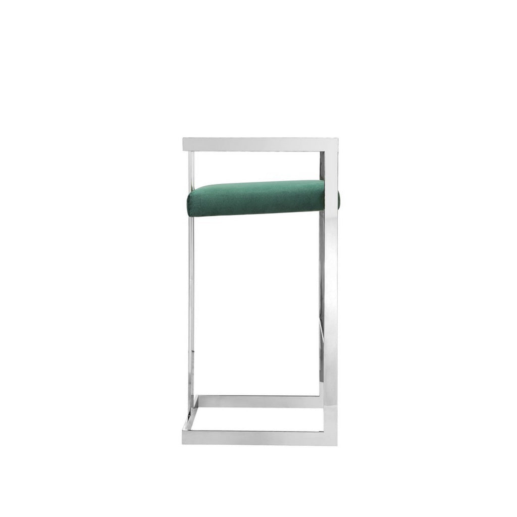 Suki 30 Inch Cantilever Barstool Chair Foam Green Velvet Silver Frame By Casagear Home BM313489