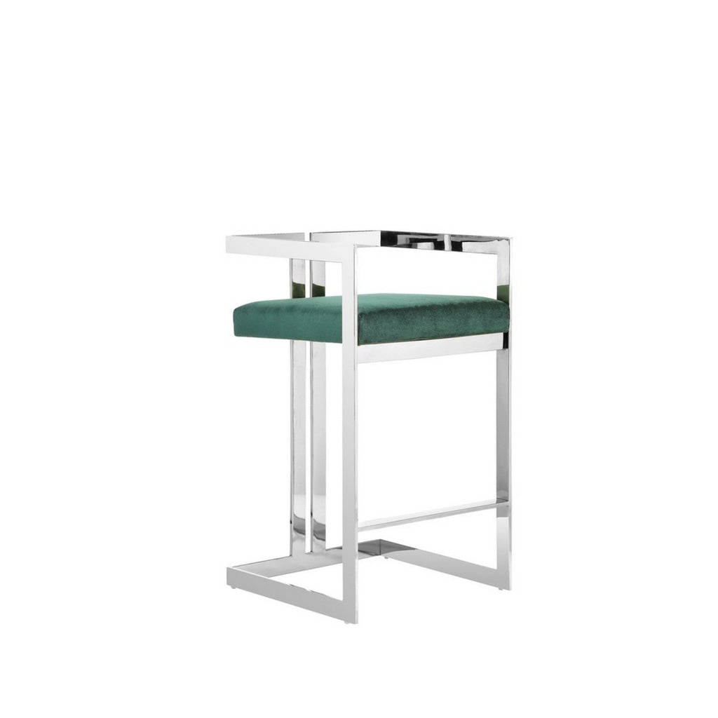 Suki 24 Inch Cantilever Counter Stool Chair Green Velvet and Silver Frame By Casagear Home BM313491