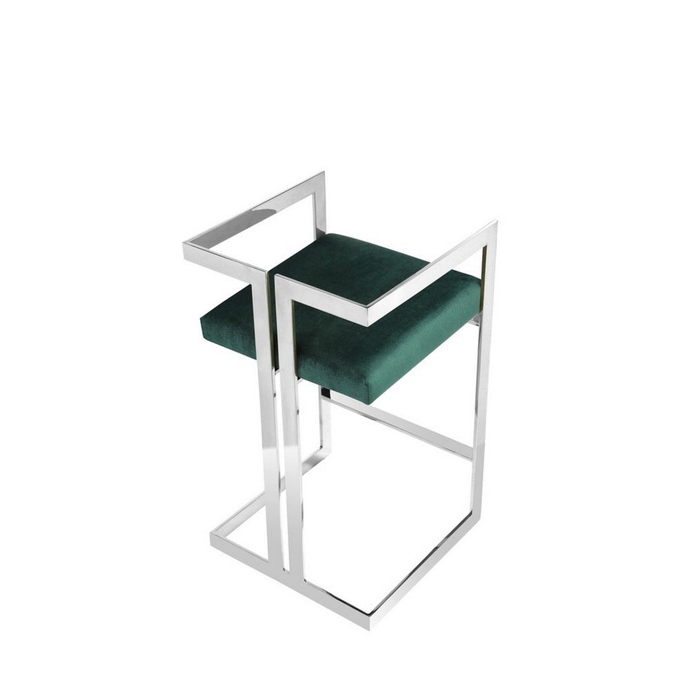 Suki 24 Inch Cantilever Counter Stool Chair Green Velvet and Silver Frame By Casagear Home BM313491