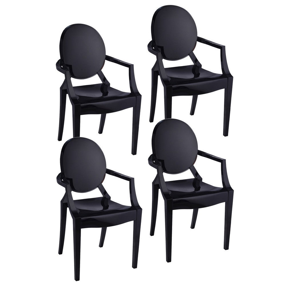 Nili Set of 4 Dining Armchairs Oval Shape Back Molded Seat Black Finish By Casagear Home BM313492