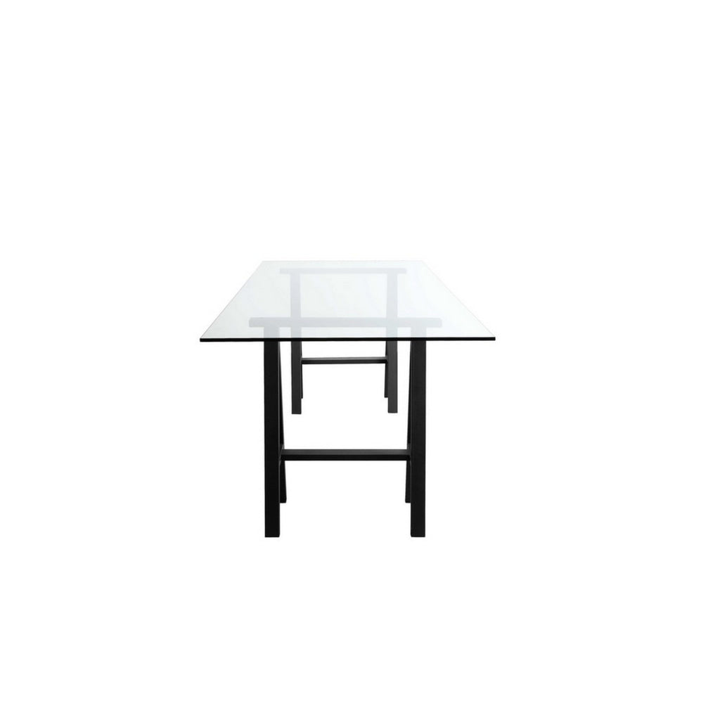 Rani 71 Inch Office Desk Tempered Glass Top Modern Black Steel Frame By Casagear Home BM313496