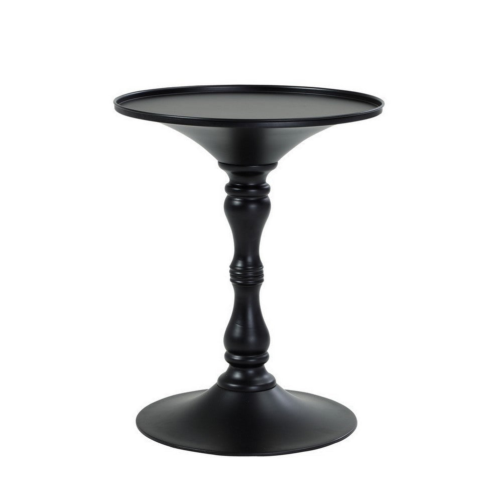 Wowi 23 Inch Side End Table Round Hourglass Turned Base Black Finish By Casagear Home BM313502