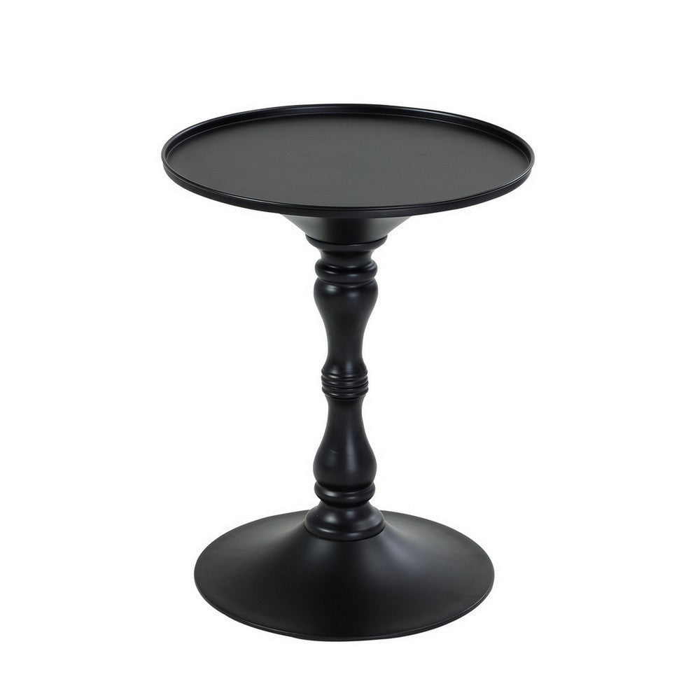 Wowi 23 Inch Side End Table Round Hourglass Turned Base Black Finish By Casagear Home BM313502