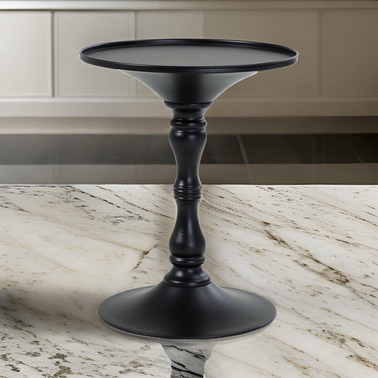 Wowi 23 Inch Side End Table, Round Hourglass Turned Base, Black Finish By Casagear Home