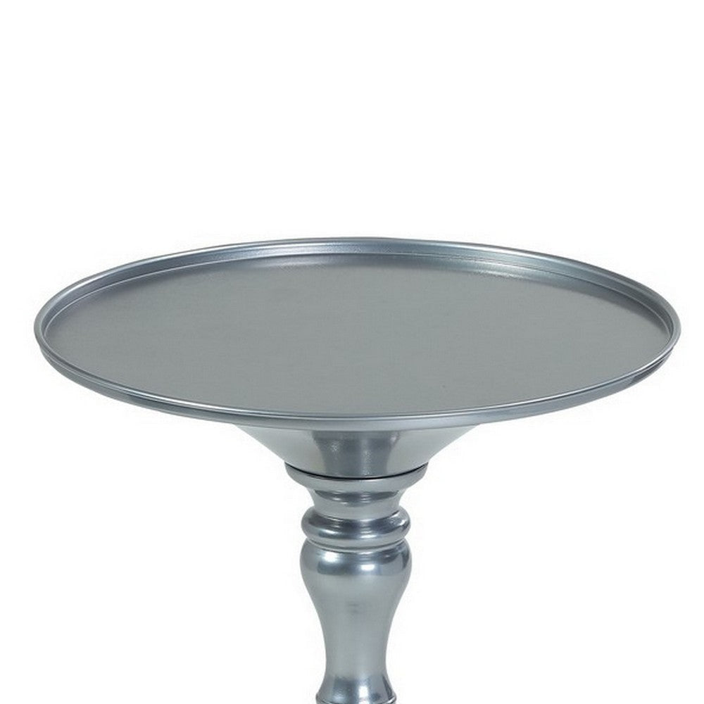 Wowi 23 Inch Side End Table Round Hourglass Turned Base Silver Finish By Casagear Home BM313503