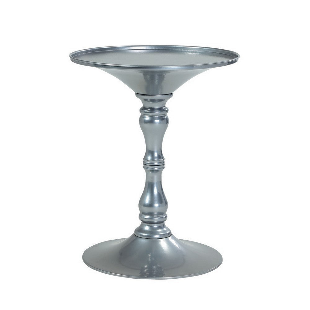 Wowi 23 Inch Side End Table Round Hourglass Turned Base Silver Finish By Casagear Home BM313503