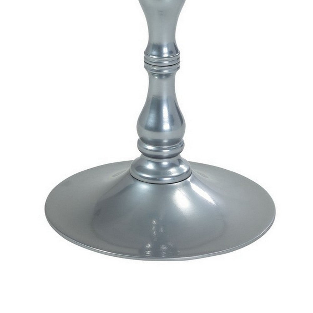 Wowi 23 Inch Side End Table Round Hourglass Turned Base Silver Finish By Casagear Home BM313503