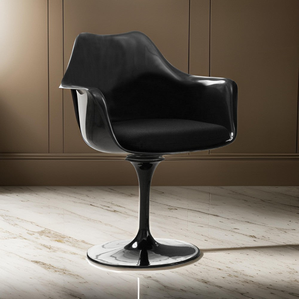 Sufi 27 Inch Swivel Dining Armchair, Unique Artisan Shape, Black Round Base By Casagear Home