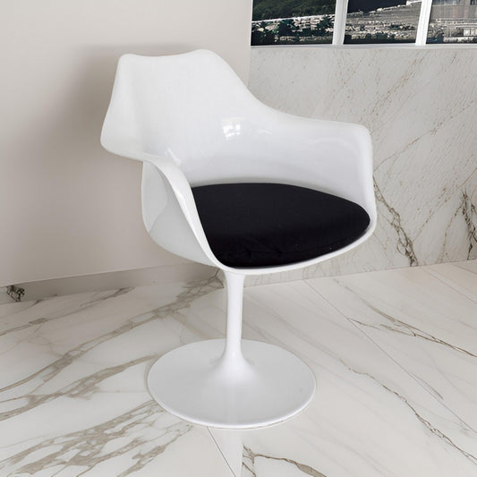 Sufi 27 Inch Swivel Dining Armchair, Unique Artisan Shape, White Round Base By Casagear Home