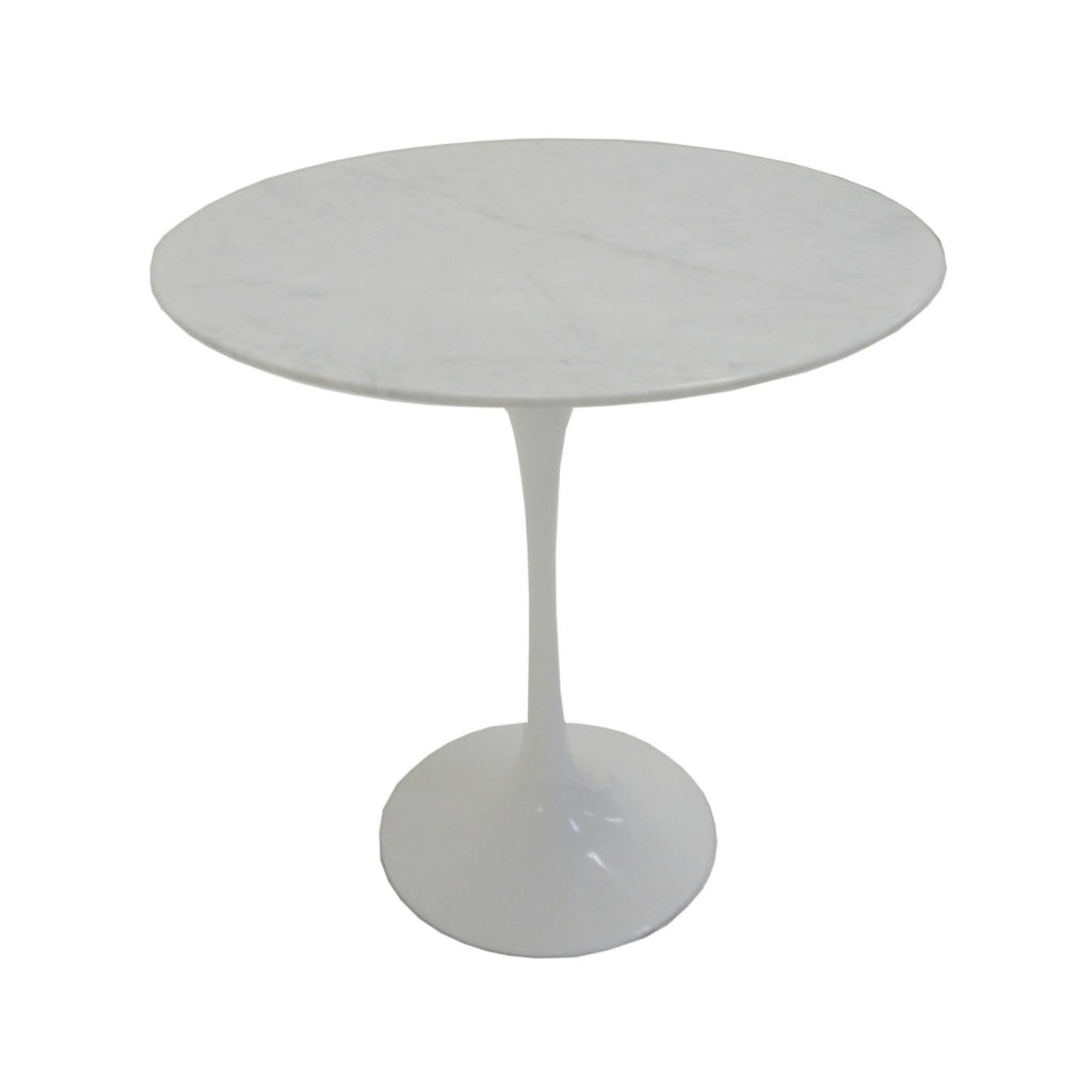 Sufi 21 Inch Side End Table Round Top Pedestal Base Marble White Finish By Casagear Home BM313511