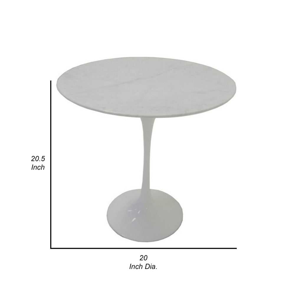 Sufi 21 Inch Side End Table Round Top Pedestal Base Marble White Finish By Casagear Home BM313511