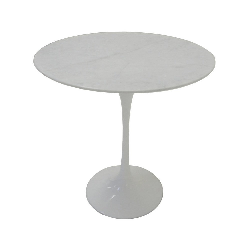 Sufi 21 Inch Side End Table, Round Top, Pedestal Base, Marble White Finish By Casagear Home