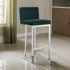 Boly 30 Inch Barstool Chair Green Velvet Cushion Silver Cantilever Base By Casagear Home BM313513