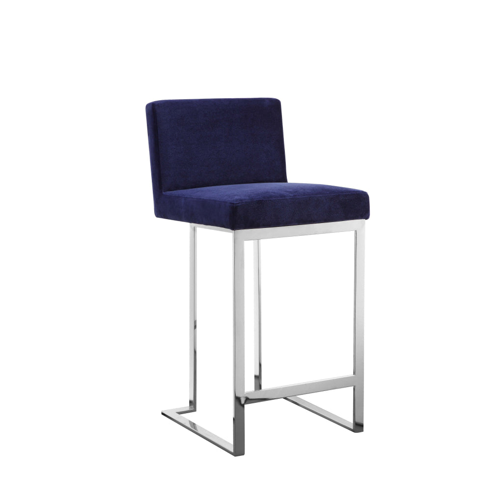 Boly 26 Inch Counter Stool Chair Blue Velvet Silver Cantilever Base By Casagear Home BM313516