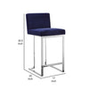 Boly 26 Inch Counter Stool Chair Blue Velvet Silver Cantilever Base By Casagear Home BM313516