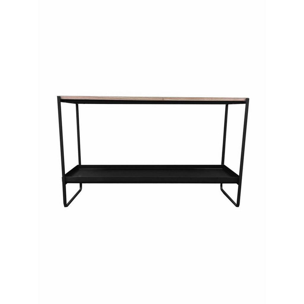 Evon 39 Inch Console Table Natural Brown Wood Top and Shelf Black Metal By Casagear Home BM313518