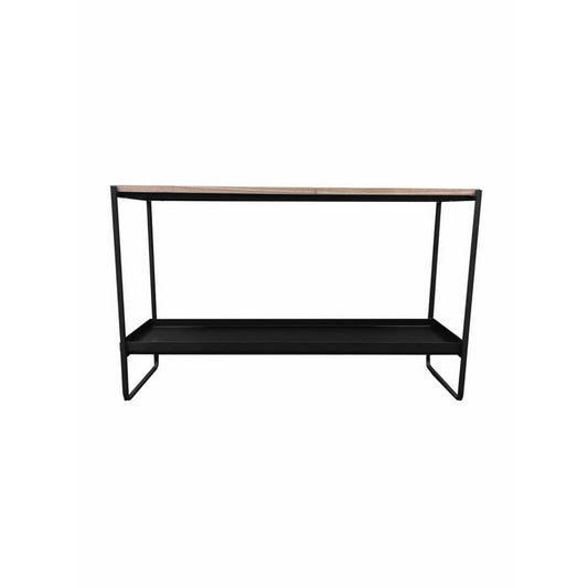 Evon 39 Inch Console Table, Natural Brown Wood Top and Shelf, Black Metal By Casagear Home