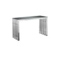 Namo 51 Inch Console Table, Tempered Glass Top, Slatted Silver Metal Frame By Casagear Home