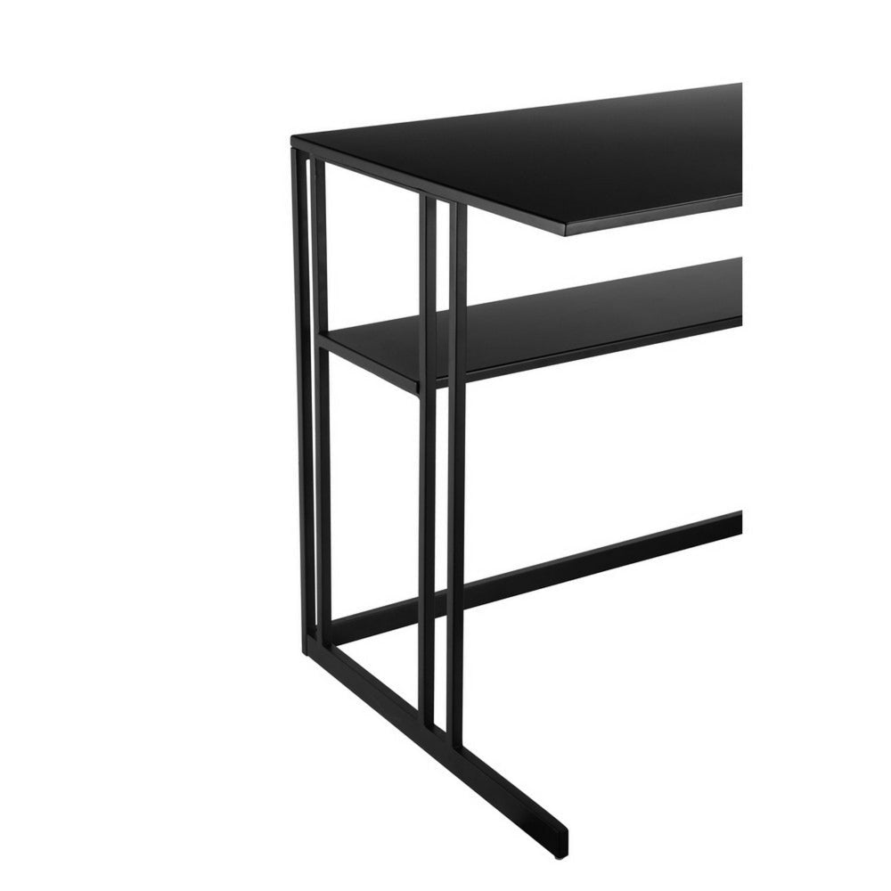 Femi 47 Inch Office Desk with Shelf Open Steel Base Modern Black Finish By Casagear Home BM313528