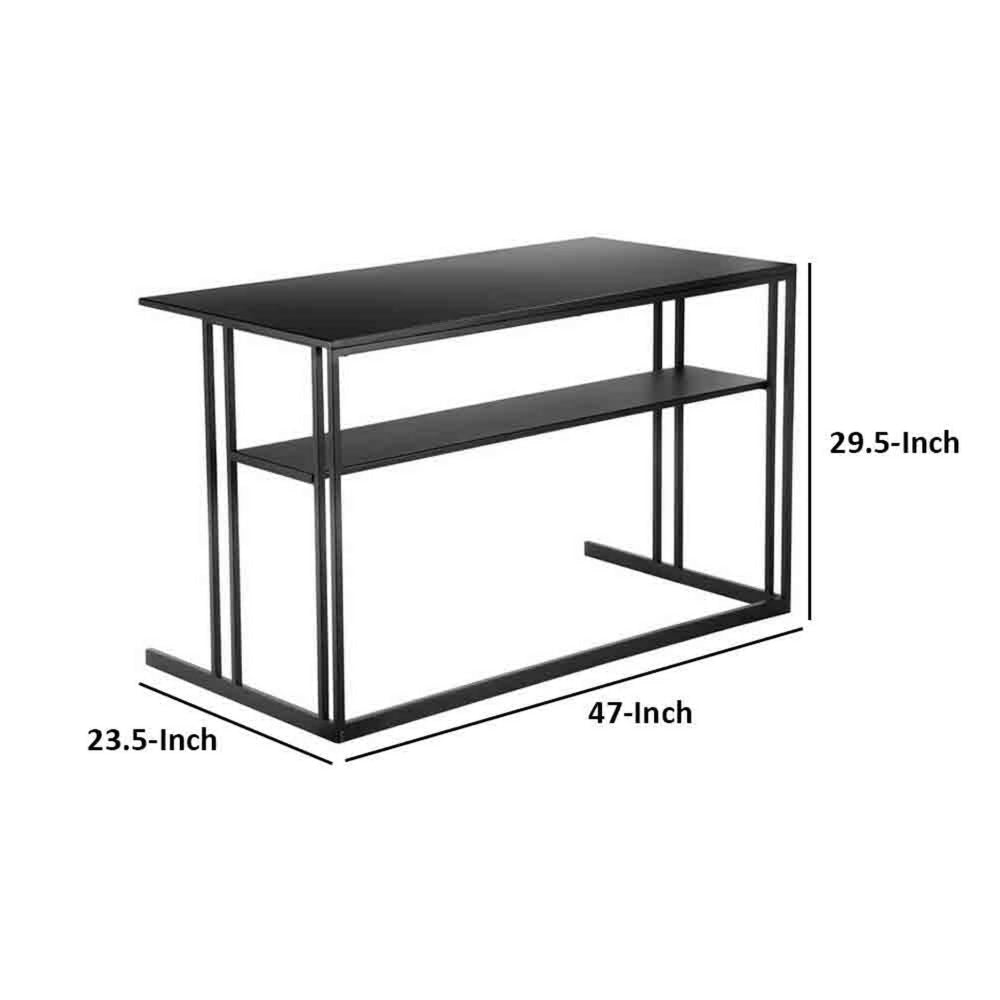 Femi 47 Inch Office Desk with Shelf Open Steel Base Modern Black Finish By Casagear Home BM313528