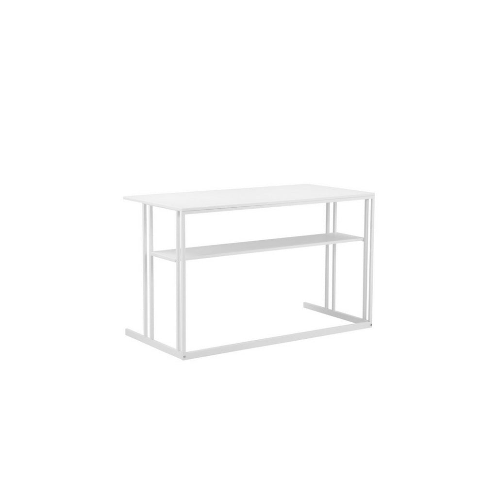 Femi 47 Inch Office Desk with Shelf Open Steel Base Modern White Finish By Casagear Home BM313529