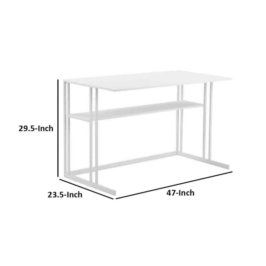 Femi 47 Inch Office Desk with Shelf Open Steel Base Modern White Finish By Casagear Home BM313529