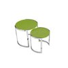 Niyo Set of 2 Nesting Side End Tables, Round Green Solid Wood Tops, Silver By Casagear Home