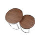 Niyo Set of 2 Nesting Side End Tables Round Brown Solid Wood Tops Silver By Casagear Home BM313531